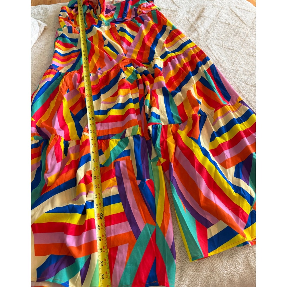 SHEIN Curve Womens 2XL Rainbow Stripe One Shoulder Ruffle Wide Leg Jumpsuit - Picture 6 of 7